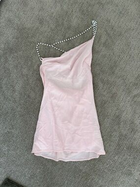 Lucy in the Sky Pink One-Shoulder Slip Dress with Beaded Strap